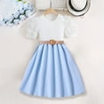 thumbnail image 2 of Mikilon Girls Pachwork Color Lace Dress Size 8-11 Years Floral Puff-sleeved Round Neck Dress, 2 of 7