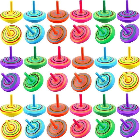 30 Pieces Colorful Wooden Top Toys Painted Spinners Educational Toys For Kids