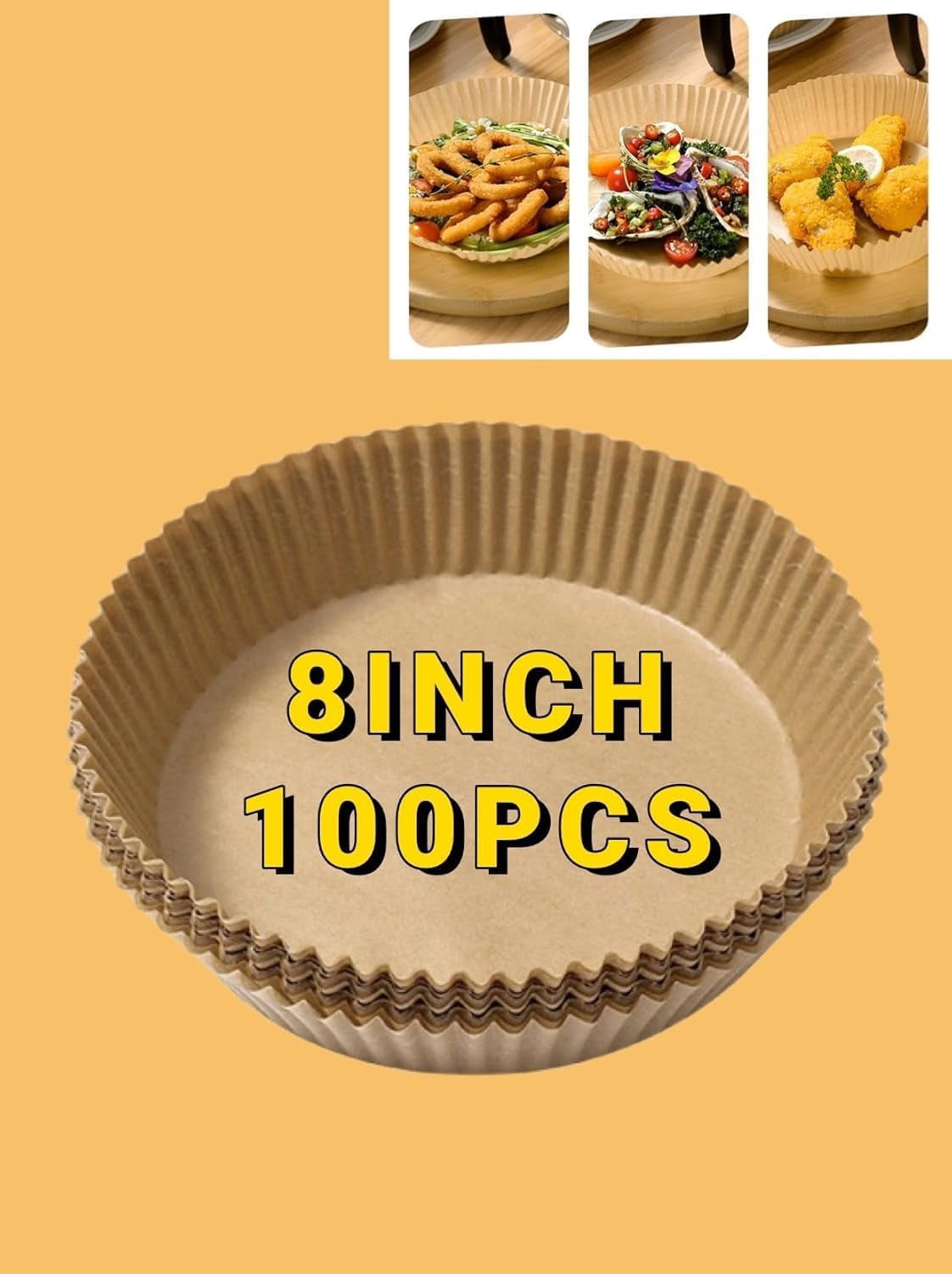 JJEAN-8 Inch Air Fryer Paper Liners - 100PCS Non-Stick Parchment Paper for Easy Cleanup & Healthy Cooking