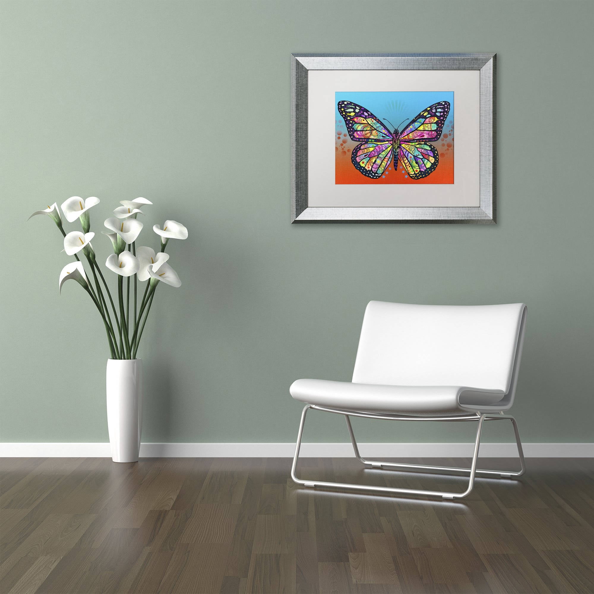 Trademark Fine Art 'Butterfly' Canvas Art by Dean Russo, White Matte, Silver Frame
