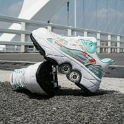 Roller Skates for Women Men, Shoes with Wheels for Girls, Kick Rollers Shoes Retractable for Boys, Adult Parkour Quad Roller Shoes, Inline Skates Childrens Outdoor Skates
