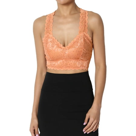 

TheMogan Women s Padded Lace Racerbacl Bralette Layering Bra Crop Tank Top