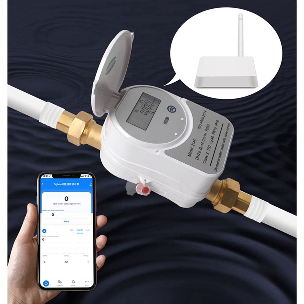 2X Tuya Zigbee Ultrasonic Water Meter DN20 with Valve LCD Display Water Quantity Flow Consumption Measure IP68,2 x Ultrasonic Water Meter kit