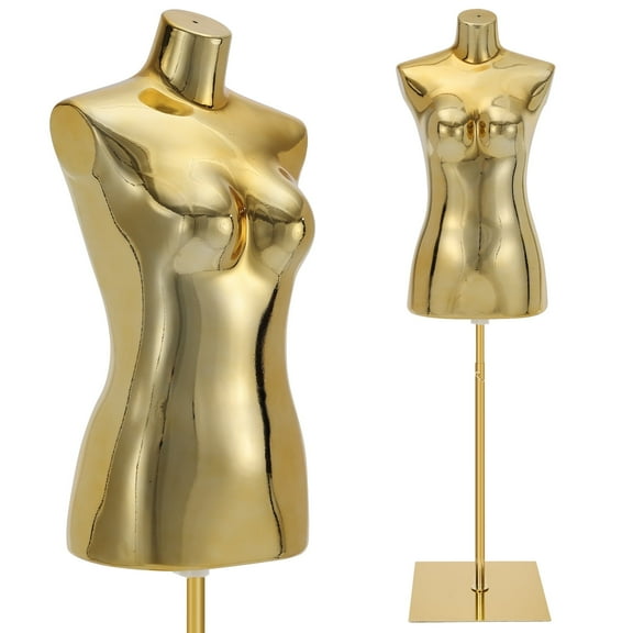 Female Mannequin Dress Form Torso - Manikin Body with Metal Stand Height Adjustable, Display Mannequin Body for Sewing Clothes (40-75Inch, Golden)
