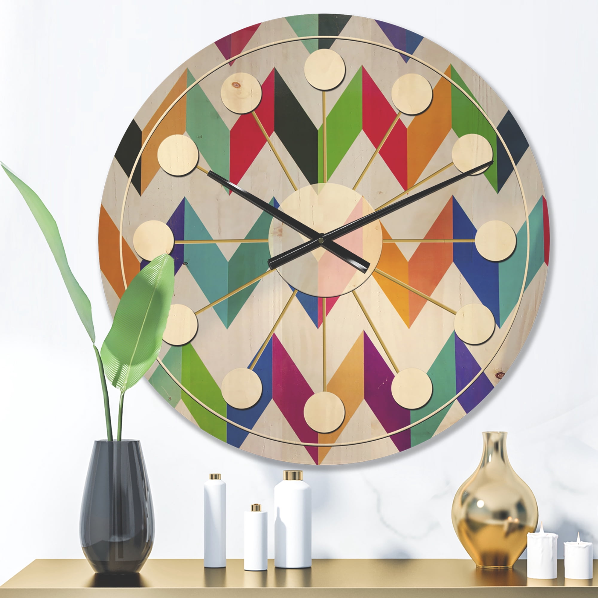 Designart 'Retro Geometrical Design III' Mid-Century Modern Wood Wall Clock