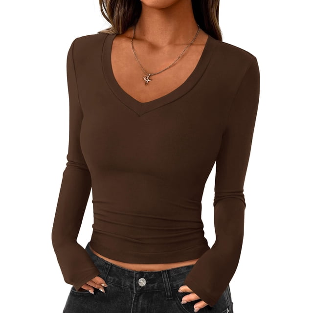 Remera PRETTYGARDEN Crop Top Marrón Slim Fit XL