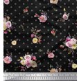 thumbnail image 1 of Soimoi Black Cotton Cambric Fabric Leaves,Small Circle & Floral Print Fabric by The Yard 42 Inch Wide, 1 of 1