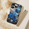 thumbnail image 6 of Blue Silver Heart Rose Decorative iPhone Case Luxury Valentines Day Gift Compatible with iPhone 11/12/13/14/15/16 (Pro Max/Plus), 6 of 9