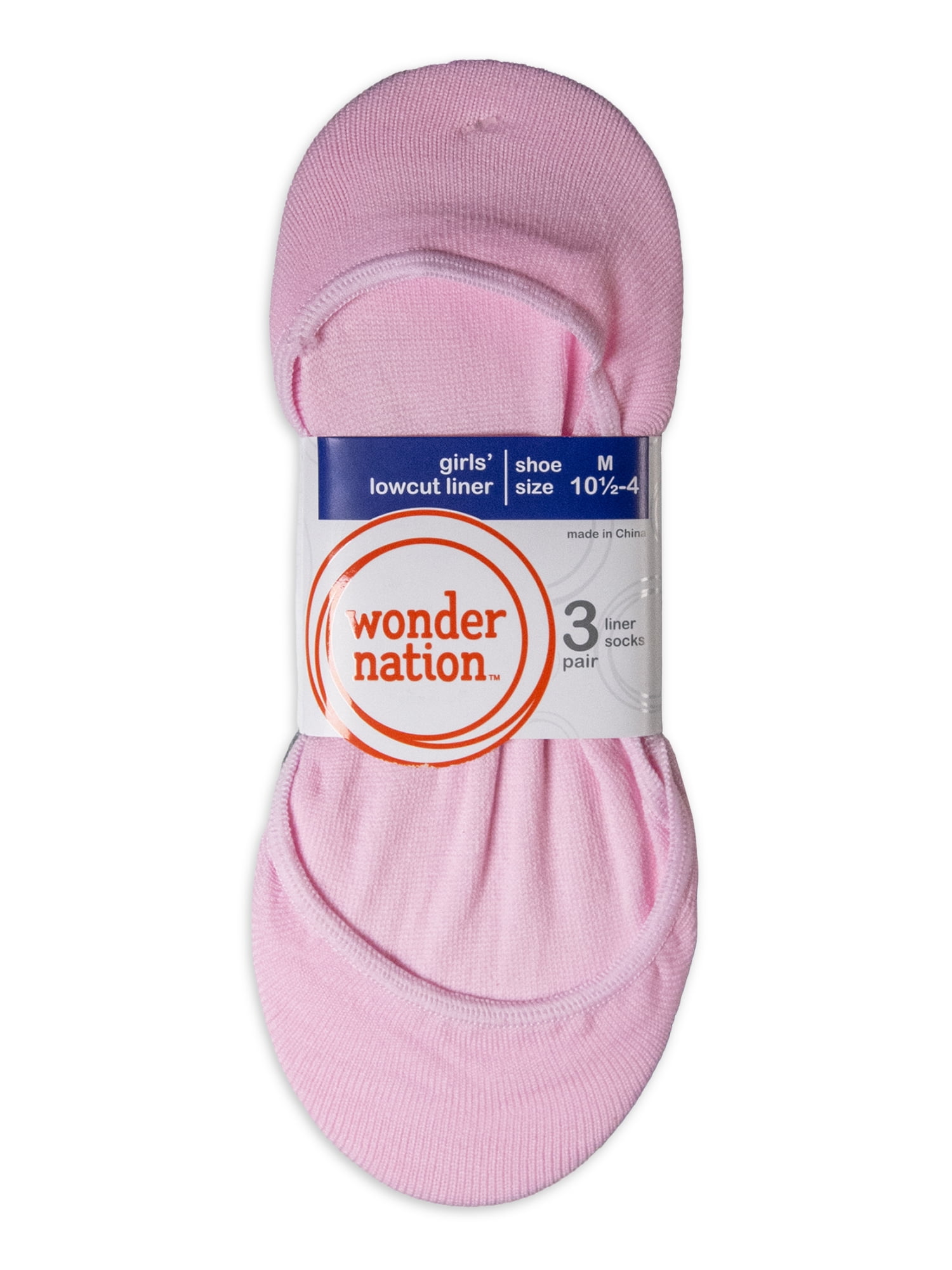 Wonder Nation No-Show Liner Socks for Girls, Sizes S-L, 3-Pack