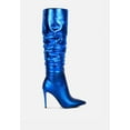 thumbnail image 2 of NEW-EXPRESSION Blue Metallic Ruched Stiletto Knee Boots, 2 of 6