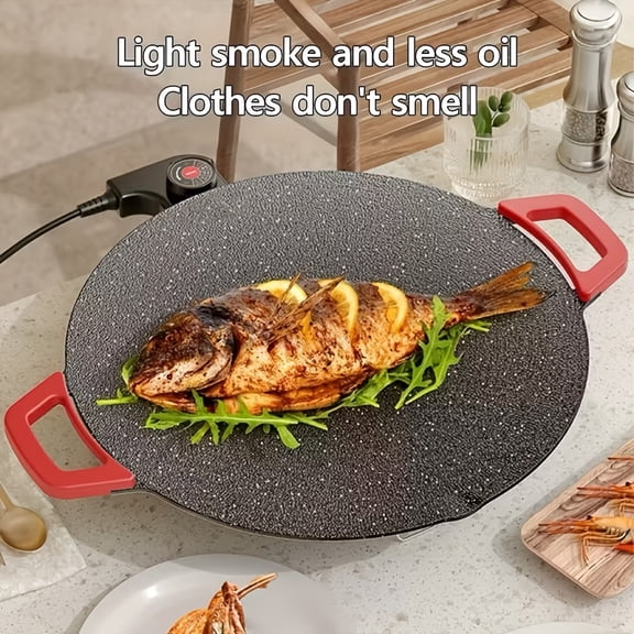 Portable Electric Korean BBQ Grill Smokeless Indoor Grill Pan with Adjustable Temp Non Stick Coating Perfect for Cooking Meat, Veggies, Pancakes At Home Or Outside