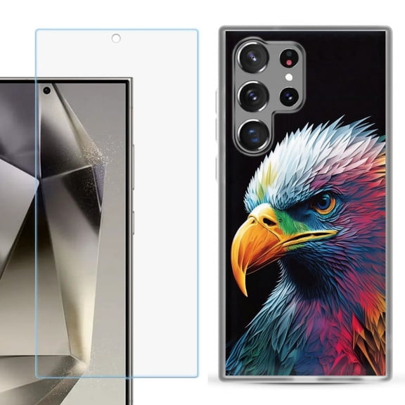OneToughShield ® Compatible with Samsung Galaxy S24 Ultra, Shockproof Phone Case, with Tempered Glass Screen Protector - Geometric Eagle