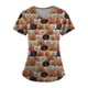 thumbnail image 1 of Camisetas de trabajo de talla grande con estampado de uniforme de trabajo para mujer, camisetas divertidas de manga corta con cuello en V cruzado y estampado de Halloween, 1 of 3