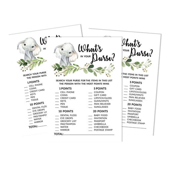 Inkdotpot 50 Sheets What'sIn Your PurseBaby Shower GameCards Baby Cheetah Jungle Animals Activity CardsPartyIdea Baby Shower Party Supply
