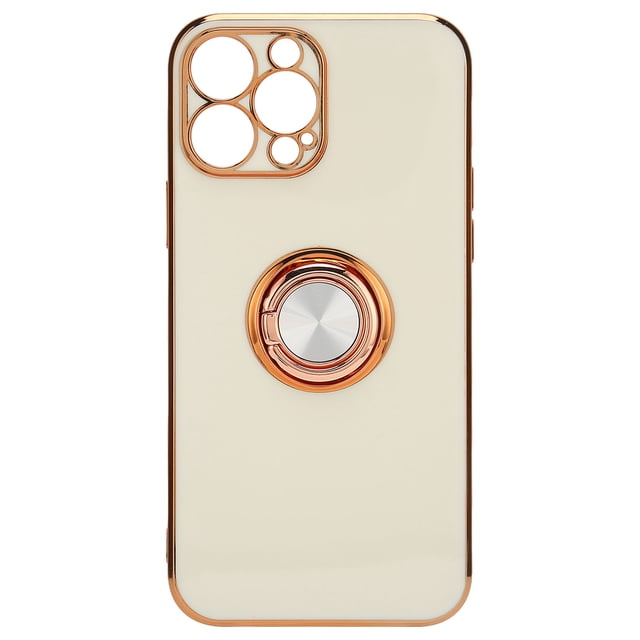 Carcasa para teléfono móvil con anillo galvanizado en oro rosa para mujer, funda ultrafina de TPU suave para iPhone 13 Pro, color blanco