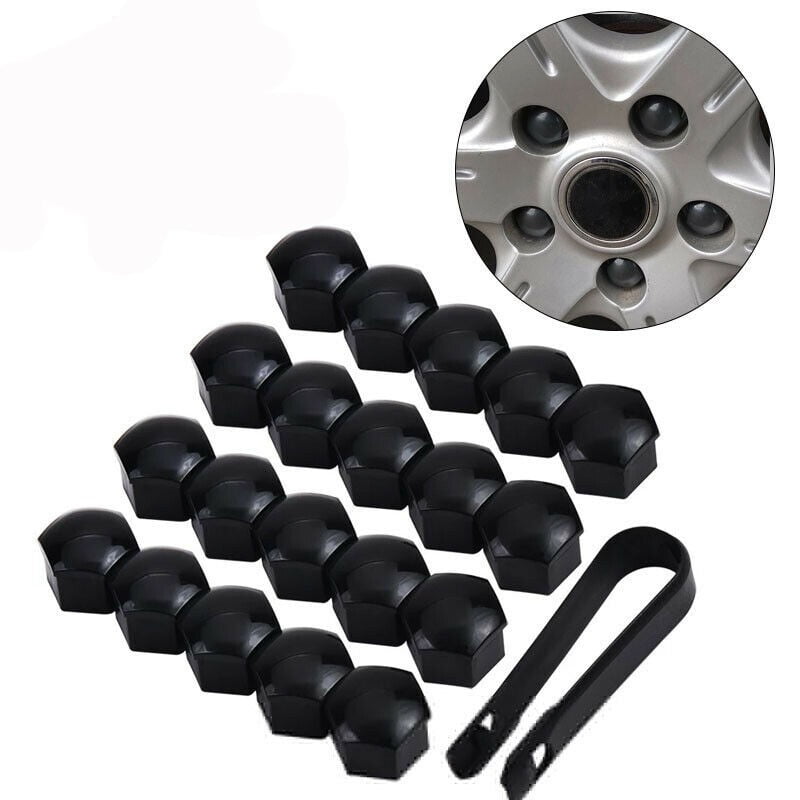 17mm Matte BLACK ALLOY WHEEL NUT BOLT COVERS CAPS UNIVERSAL SET FOR ANY CAR 