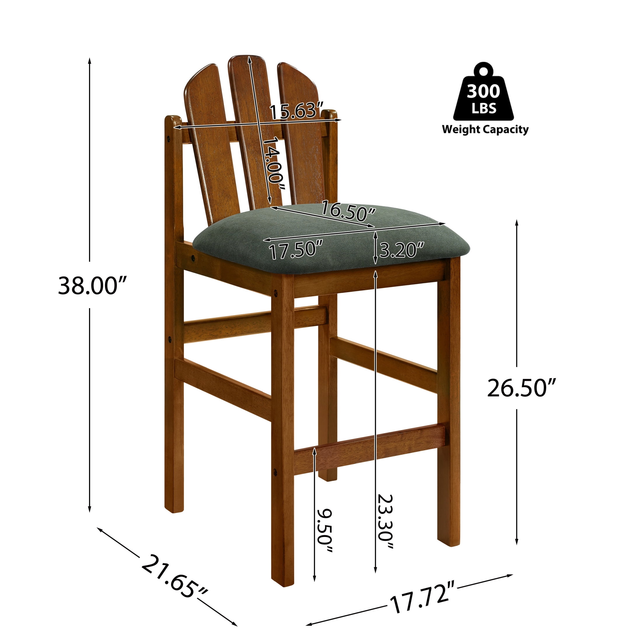 Christopher Knight Home Mid-Century Wood Counter Stools with Upholstered Seat, Walnut+Green, Set of 2