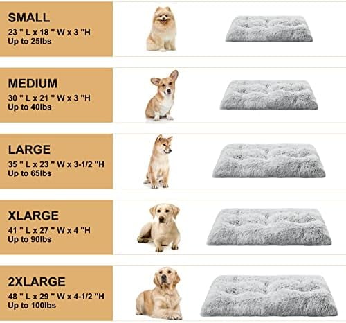 Dog Beds for Large Dogs, Plush Dog Crate Bed Fluffy Cozy Kennel Pad for Sleeping &Ease Anxiety, Washable Pet Mats with Anti-Slip Bottom for Large Medium Dogs, Pet Bed Grey