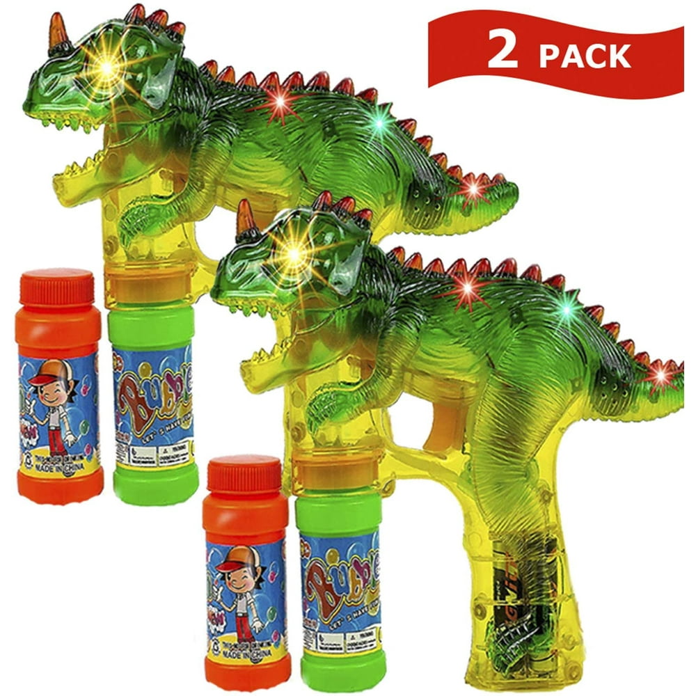 Toysery Dinosaur Bubble Blower Gun for Kids, 2 Pack Light Up Bubble