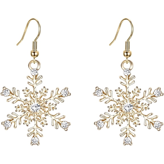 Snowflake Earring for Women Austrian Crystal Winter Party Flower Snowflakes Pierced Hook Dangle Earrings Jewelry for Christmas(Golden Snowflakes)