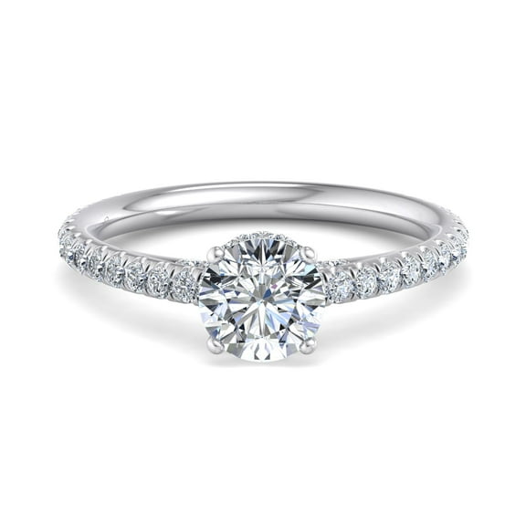 Veda Jewelry 14K White Gold Plated Solitaire Ring with 1.67 Ct Round Cut Moissanite - Accents Moissanite Ring for Women - Engagement Ring for Special Events and Weddings - Promise Rings