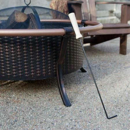Fire Sense Fire Pit Copper Rail Steel Fire Bowl with Weave Pattern Included Screen Lift Tool-Antique Bronze-27.5"