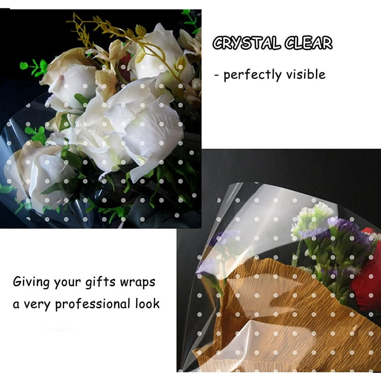 Cellophane Wrap Roll 40cm Wide by 30m Long Food Safe Clear Plastic Wrapping Paper for Gift Baskets Flowers Arts Crafts Snacks and Treats Dot