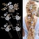 thumbnail image 2 of 5 piezas de horquillas para el pelo de novia con flores, peineta de perlas de cristal, tocado, accesorios para el cabello de boda dorados, diamantes de imitación, compañero de novia, 2 of 5