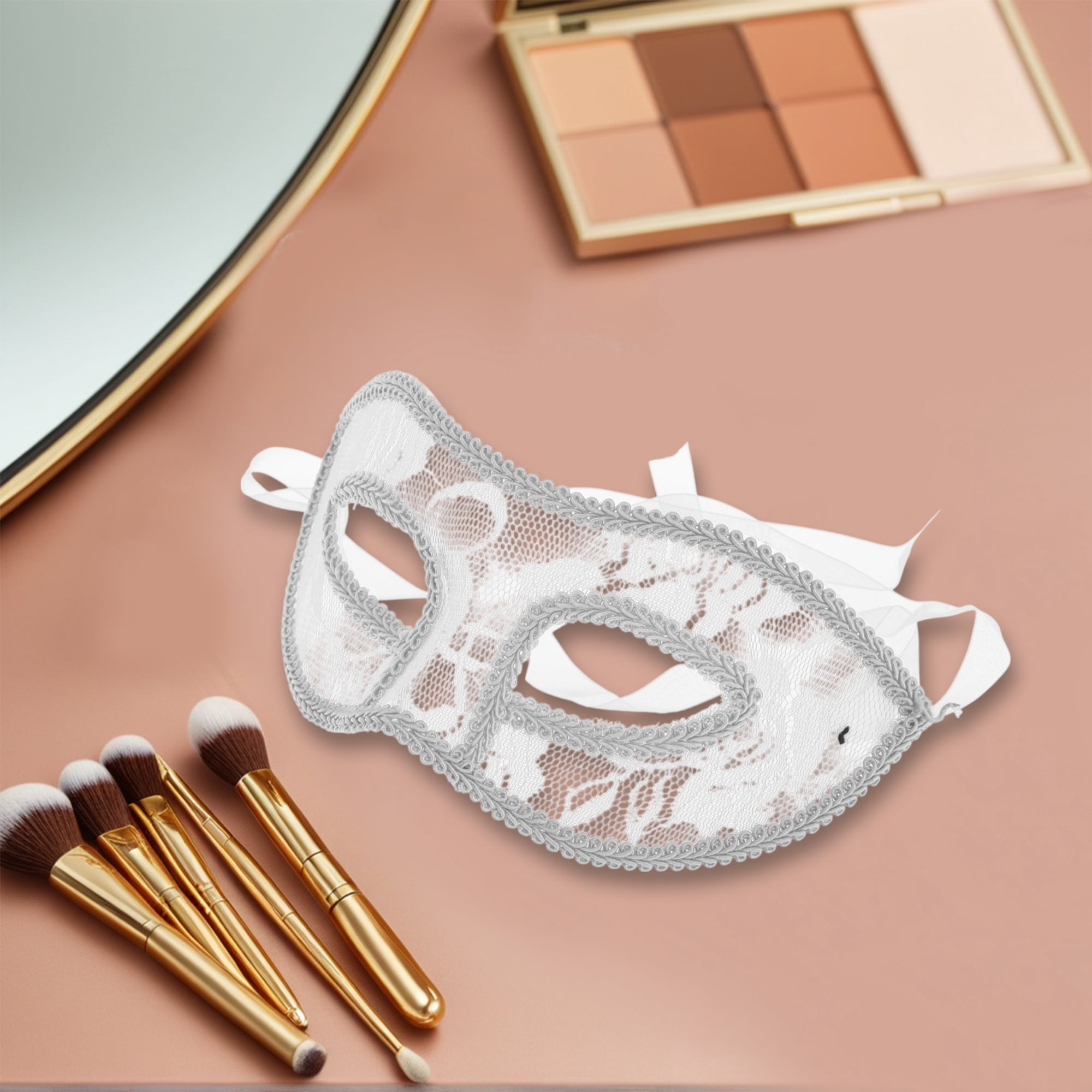 Unique Bargains Elegant Lace Half Face Party Mask for Parties White