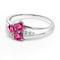 thumbnail image 3 of Gem Stone King 925 Sterling Silver Pink Created Sapphire and White Created Sapphire 3-Stone Ring for Women (1.58 Cttw, Heart Shape 4MM, Gemstone September Birthstone, Size 7), 3 of 5
