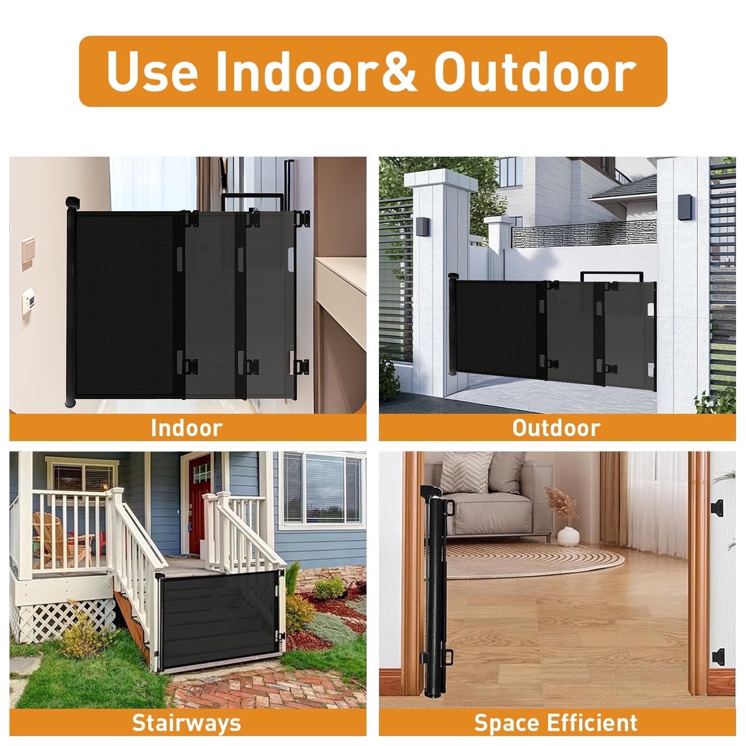 Wide Retractable Gates for Doorways, Mesh Dog Gate for The House, One-Hand Opening Gates for Stairs, Pet Puppy Fence Indoor & Outdoor Short Dog Gate Puppy Gate Pet Fence