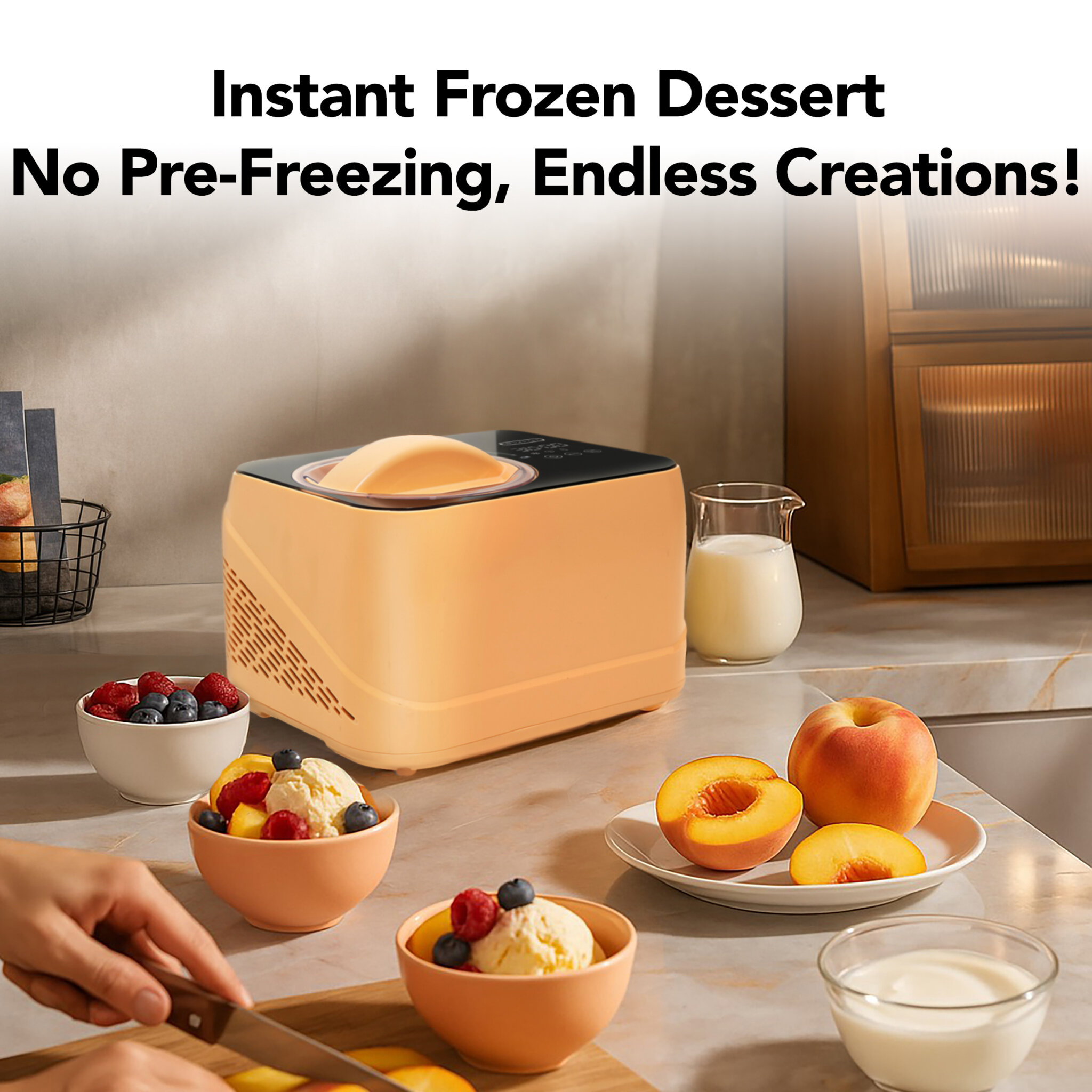 Whynter 0.8 Quart Compact Automatic Ice Cream Maker with Stainless Steel Bowl, Honey Peach ICM-080-HP