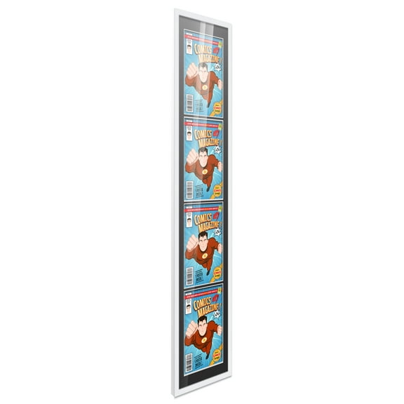 Comic Book Frame with Mat for 4 Current Era Comics Published After 1985 - White Wood Comic Frame