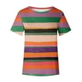 thumbnail image 3 of Women's Short Sleeve Crew Neck Tee Tops Stripe Color Block Casual T-Shirts Summer Clothes Blue,XL, 3 of 5