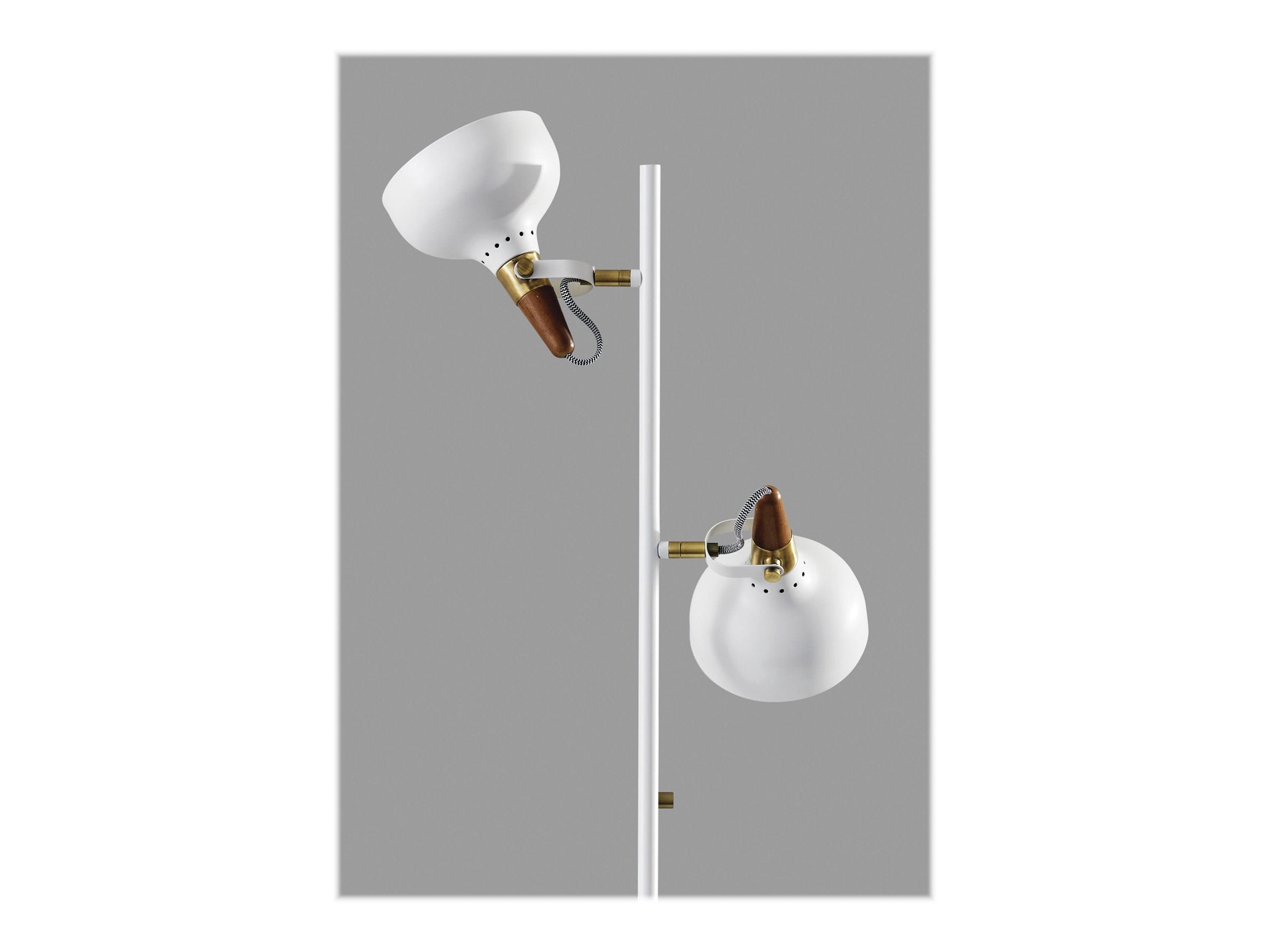 Adesso Brunswick Floor Lamp, White, Antique Brass and Walnut Rubberwood