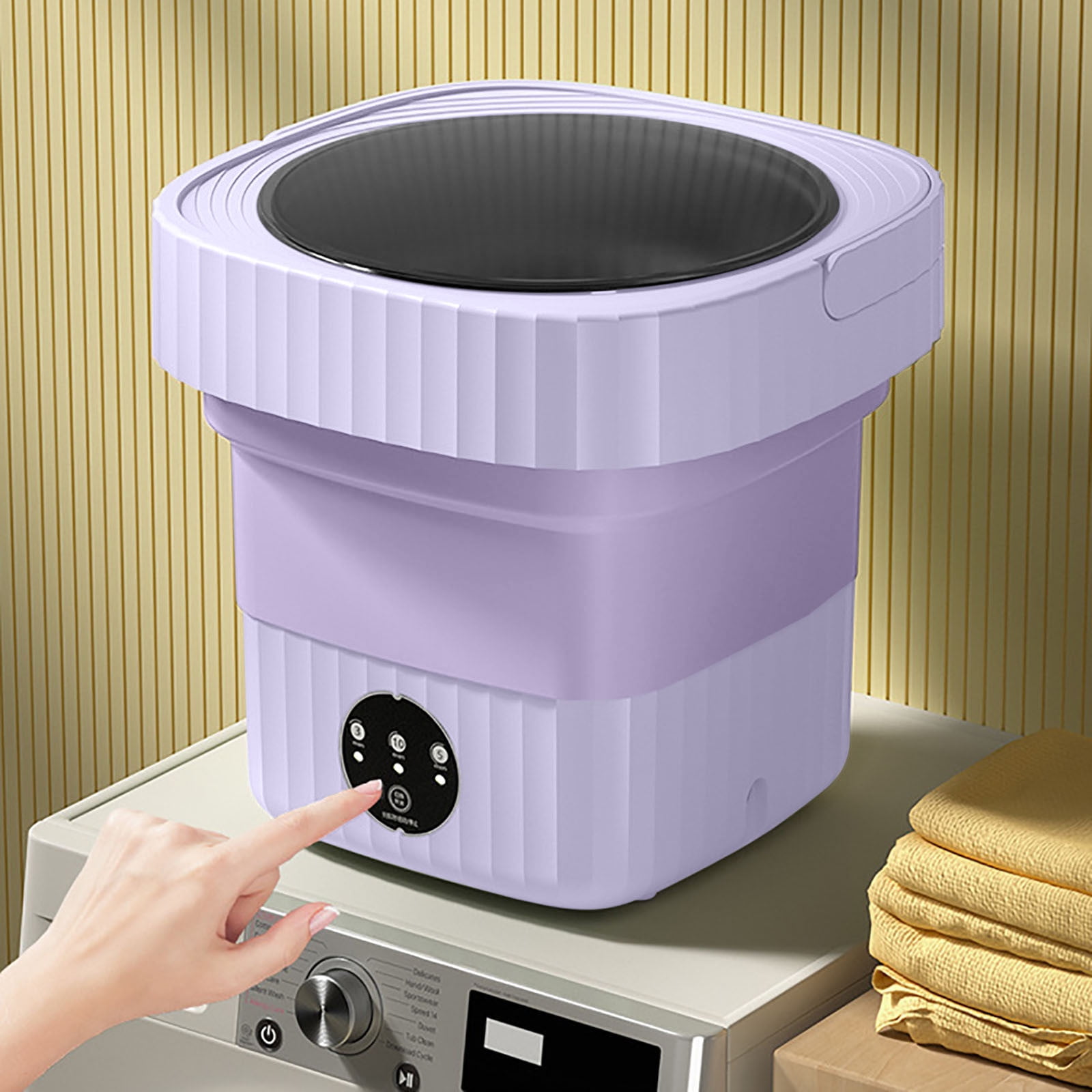 FHBVT Folding Portable Mini Washing Machine 8.5L Large Capacity 3 Intelligent Cleaning Modes Foldable Space-Saving Dehydration Function for Dormitory Travel Home Underwear Baby Clothing Washing