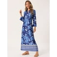 thumbnail image 2 of DARING DIVA Boho Long V Neck 3/4 Sleeve Side Slit Floral Maxi Dress S Dark Blue, 2 of 6