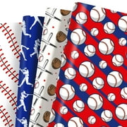 12 Sheets Wrapping PresNok Paper, 20x27in Baseball Pattern Gift Wrap Paper with Bat & Gloves Patterns for Sports Party Decor, Boy Birthday Gift Wrapping