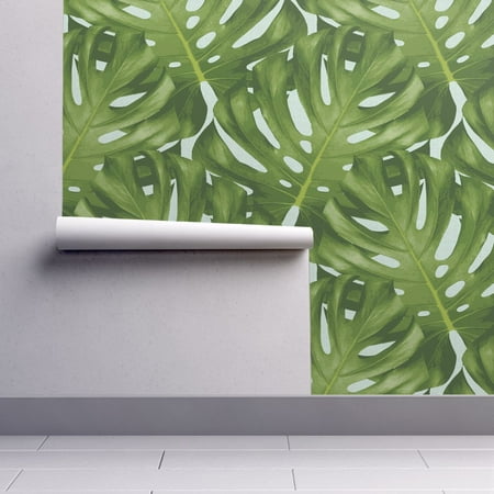 Removable Leaf - Removable Water-Activated Wallpaper Large Monstera Leaf Summer Botanical Home