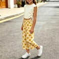 thumbnail image 6 of LJEFF Girls 2 PC Ruffle Sleeve Cute Capri Set, Sleeveless Soft Elastic Waist Lightweight Kids Summer Outfit Beige Size 3 T, 6 of 7