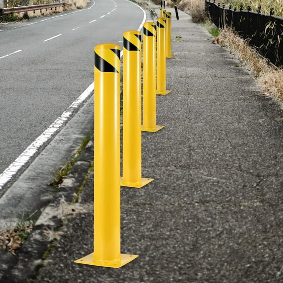 VEVOR Safety Bollard Steel Bollard Post 48"H 5.5"D Yellow Signs Pipe Steel Barrier with 4 Free Anchor Bolts, for Traffic-Sensitive Area