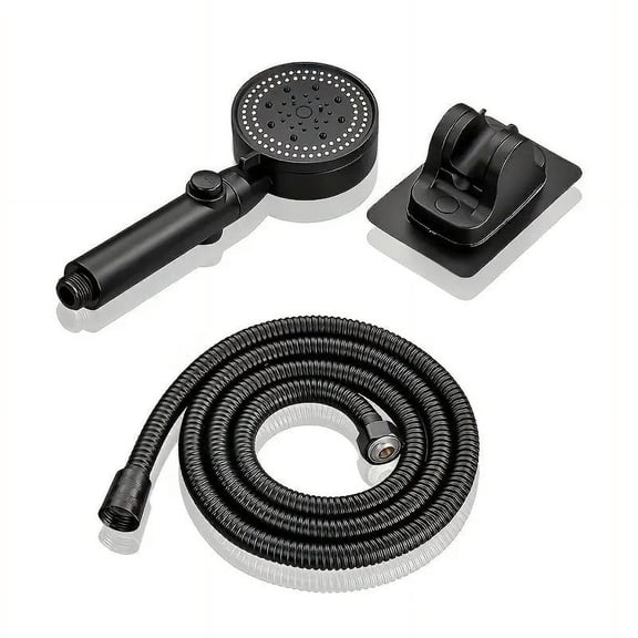 3pcs Adjustable Black Shower Head, High Pressure Water Saving Shower Head With 5 Modes Wall Mounted Bracket Hose