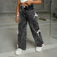 thumbnail image 5 of LIJCC Kids Girls Bow Decoration Jeans Elastic Waist Baggy Straight Wide Leg Denim Pants Trousers, 5 of 9