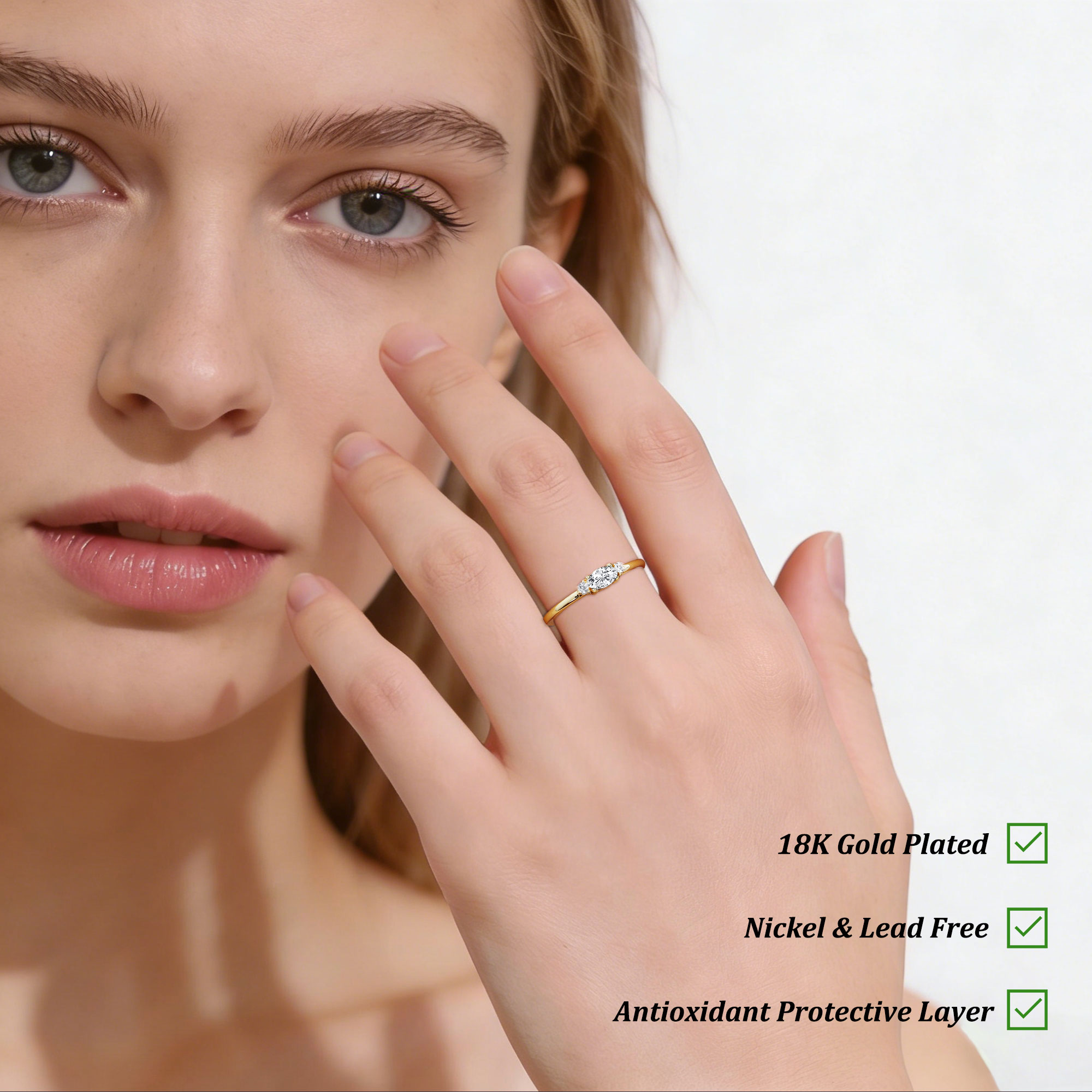 Lunvky 18K Gold Plated April Birthstone CZ Ring photo 4