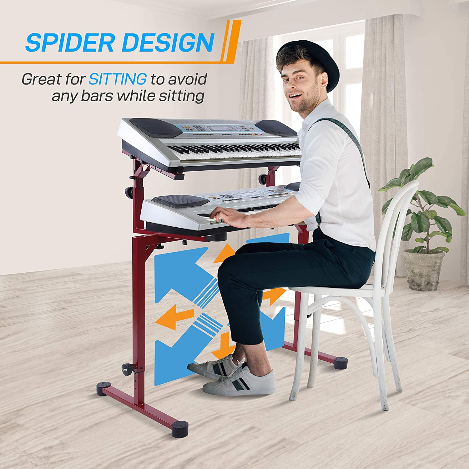 Pyle Heavy-Duty Keyboard Stand - Height Adjustable Music Stand with 2nd Tier