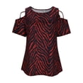 thumbnail image 6 of Women's Cold Shoulder Shirts Plus Size Zebra Striped Tee Criss Cross Cut Out Short Sleeve Top for Going Out Wear, 6 of 9
