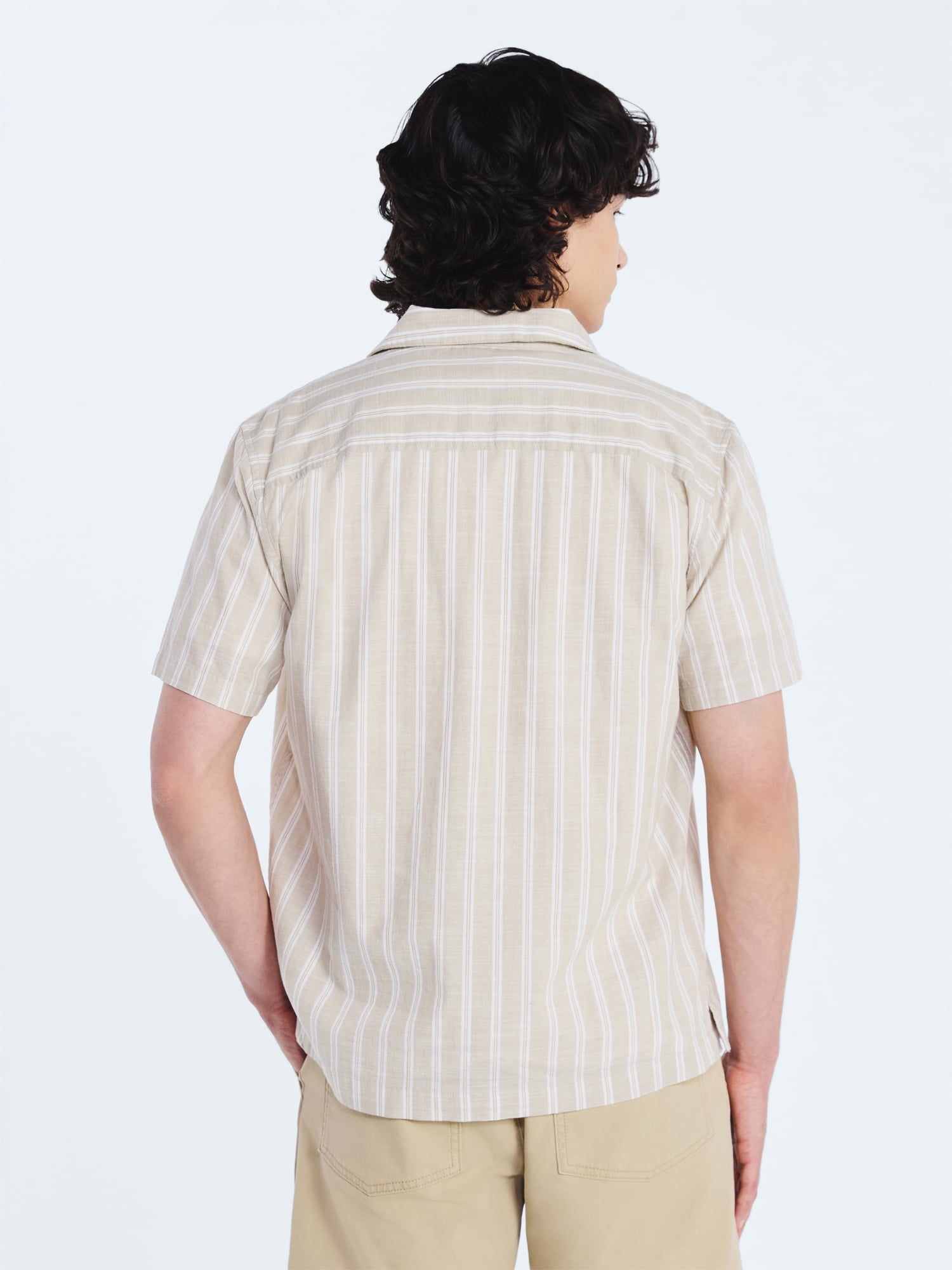 Free Assembly Men's Striped Cotton Camp Shirt with Short Sleeves, Sizes S-3XL