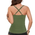 thumbnail image 4 of DHFJKG Tankini Tops For Women Cross-Back Swimsuit V Neck Ruched Solid Color Swimwear Top Trendy Beachwear, 4 of 5