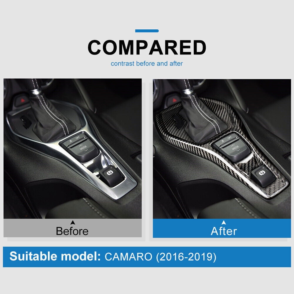 Nikauto Gear Shift Cover for Chevrolet Camaro, Real Hard Carbon Fiber Interior, Black, New