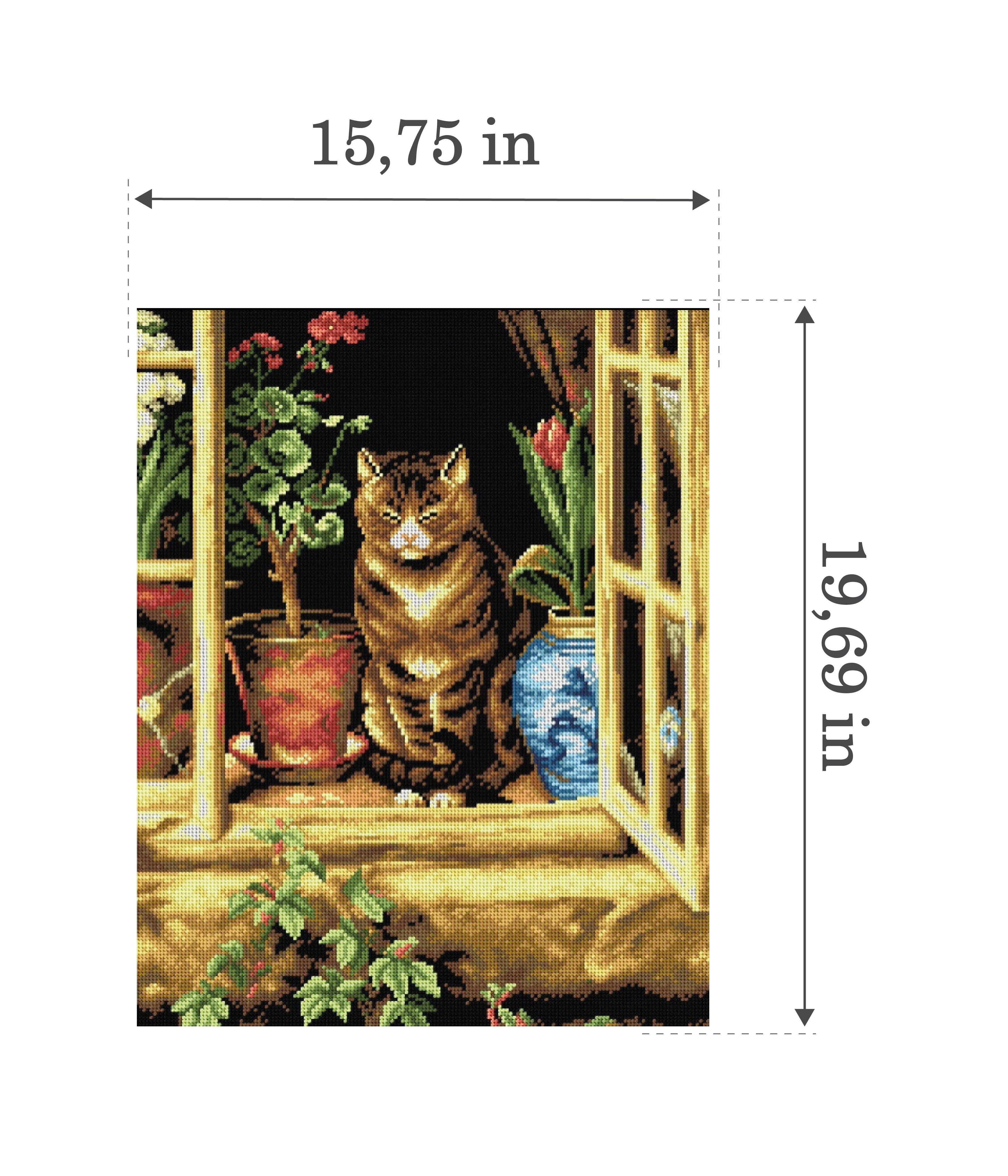 Orchidea Cat in Cottage Window Needlepoint Canvas